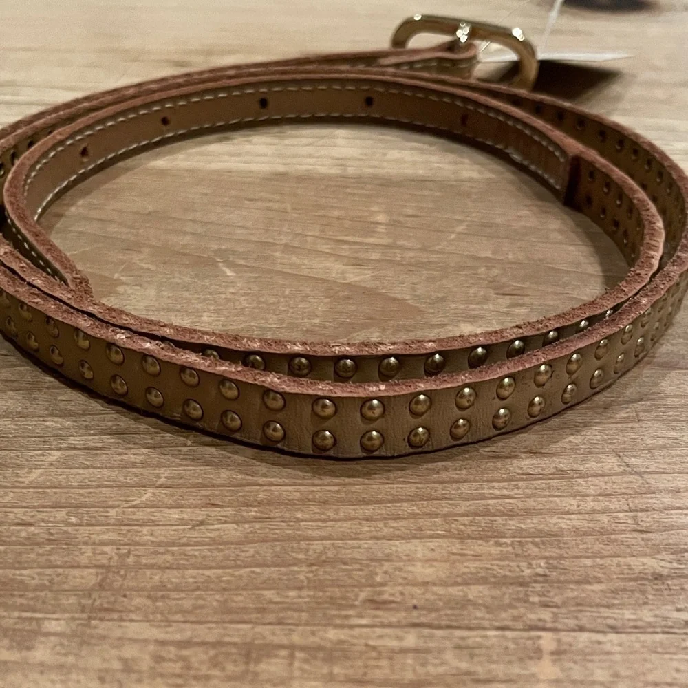 NWT J. Crew 100% leather gold beige skinny belt Old Money, business Holiday LG